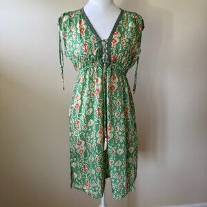 Karma Highway Women's Green Orange Floral Paisley Summer Mini Dress